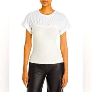 A.L.C. Women White Short Rolled Sleeve Crewneck Frankie T-Shirt Top Size Small